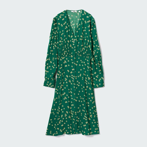 Uniqlo Printed Floral V Neck Long Sleeve Midi Dress - Picture 4 of 8